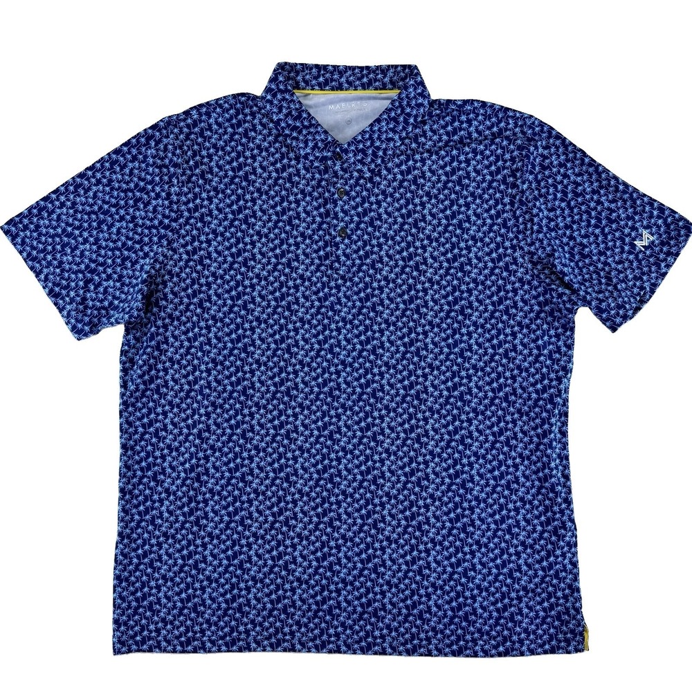 Maelreg Golf Performance Polo Shirt Palm Tree Print 2XL Blue